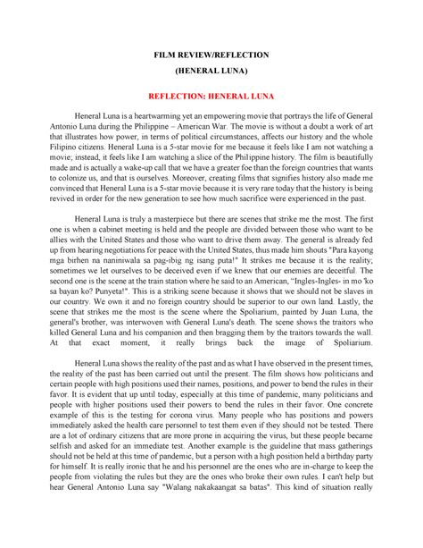 It ends in the year 1899 when Heneral Luna died. . Heneral luna reaction paper 500 words